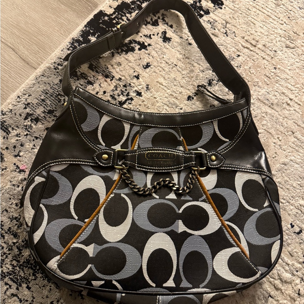 Coach Black and Gray Signature Hobo Bag